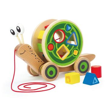 Escargot roulant en bois avec jeu de formes
