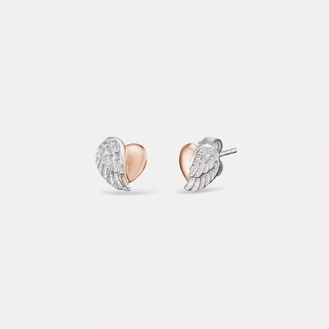 Angel Whisperer Two Tone Heart Wing Stud Earrings ERE-LILHEARTWING-BI