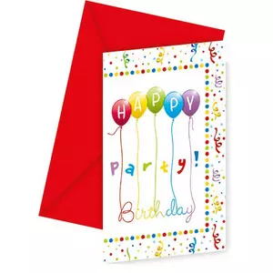 6 Cartes d'invitation & enveloppes Happy Birthday