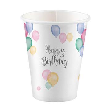 8 Bicchieri di cartone 250 ml Happy Birthday pastel