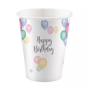 8 gobelets en carton 250 ml Happy Birthday pastel