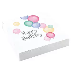 20 serviettes Happy Birthday pastel 33x33 cm