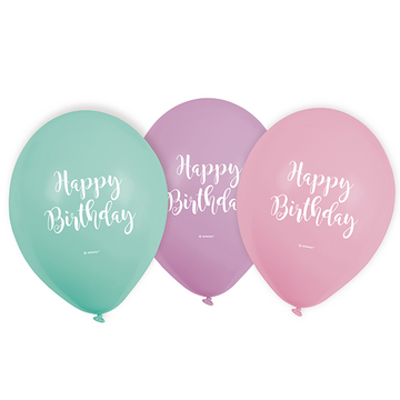 6 ballons Happy Birthday Pastel
