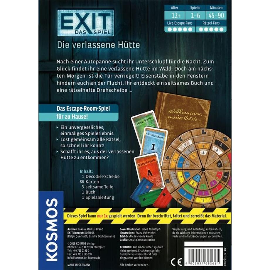 Kosmos  Escape Room EXIT Das Spiel, die verlassene Hütte, Deutsch 