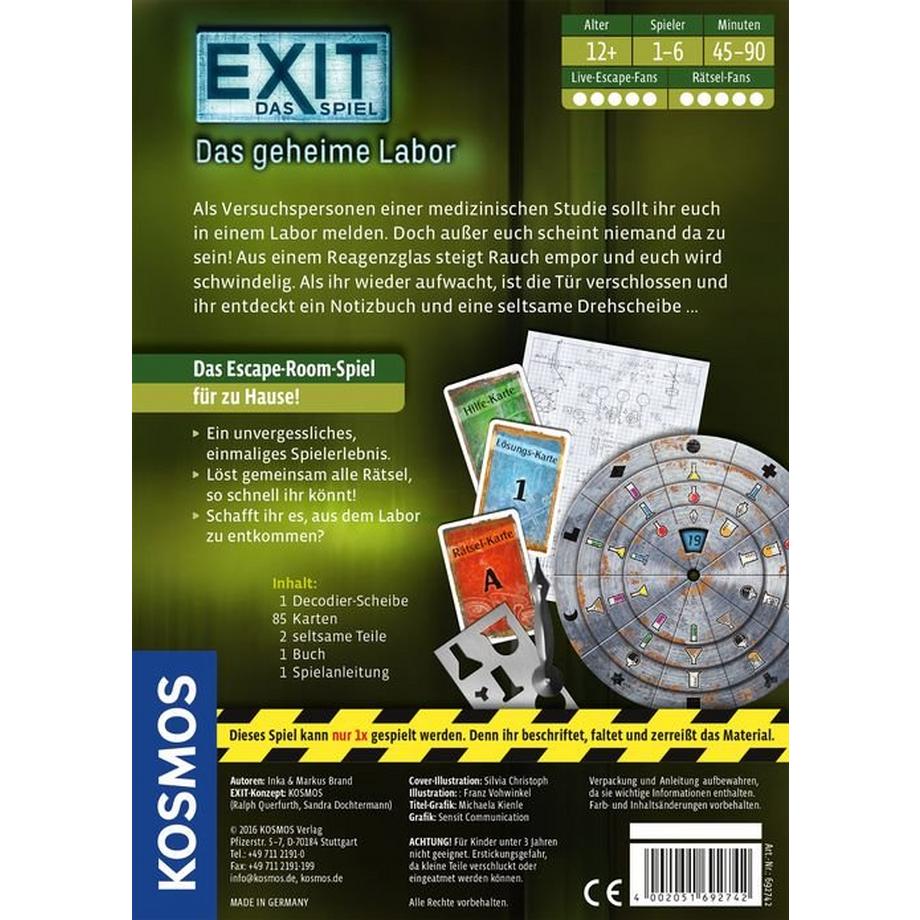 Kosmos  Escape Room EXIT Das Spiel, das geheime Labor, Deutsch 