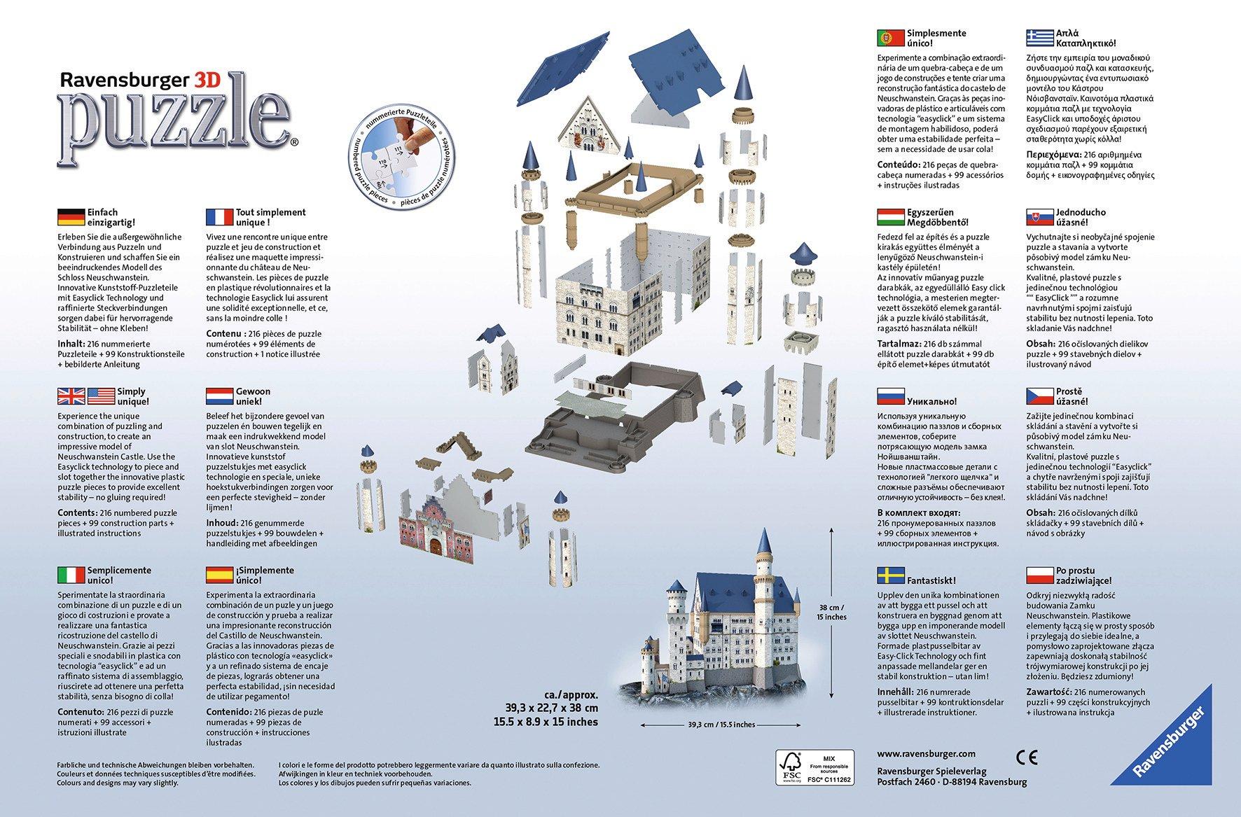 Ravensburger  3D Puzzle, Castello Neuschwanstein, 216 pezzi 