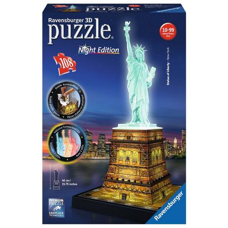 Ravensburger  3D Puzzle Statua Della Libertà, Night Edition, 108 pezzi 