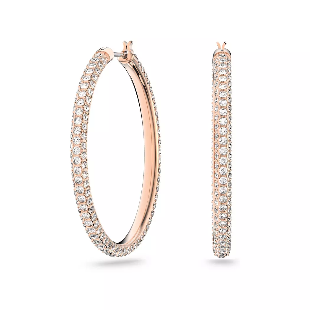 Paar Creolen SWAROVSKI "Dextera Round", rosa (roségoldfarben, silberfarben, champagner), Ohrringe, Damen, Metall, mit Swarovski Kristall