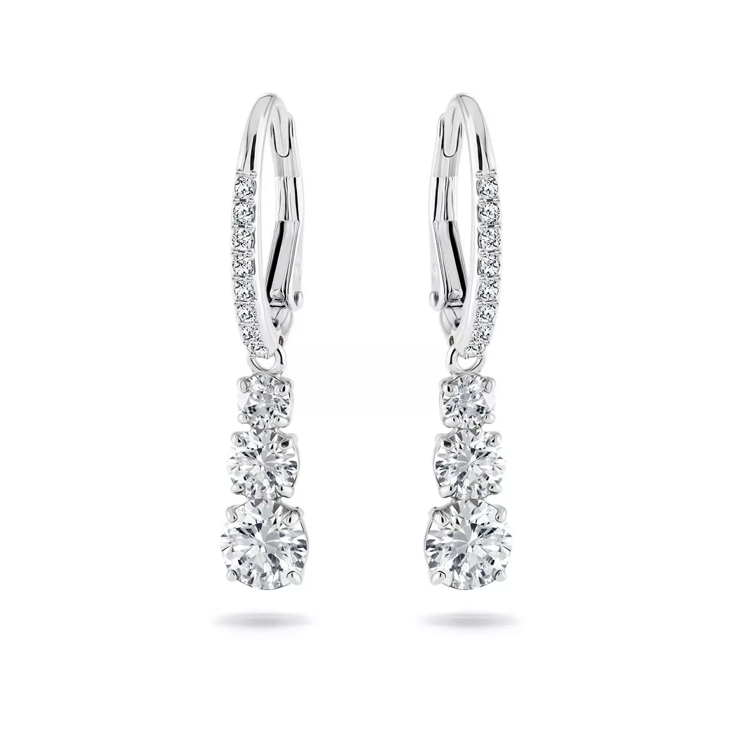 Paar Ohrhänger SWAROVSKI "Stilla Round Attract Trilogy Round", silber (silberfarben, kristallweiß), Ohrringe, Damen, Metall, mit Swarovski Kristall