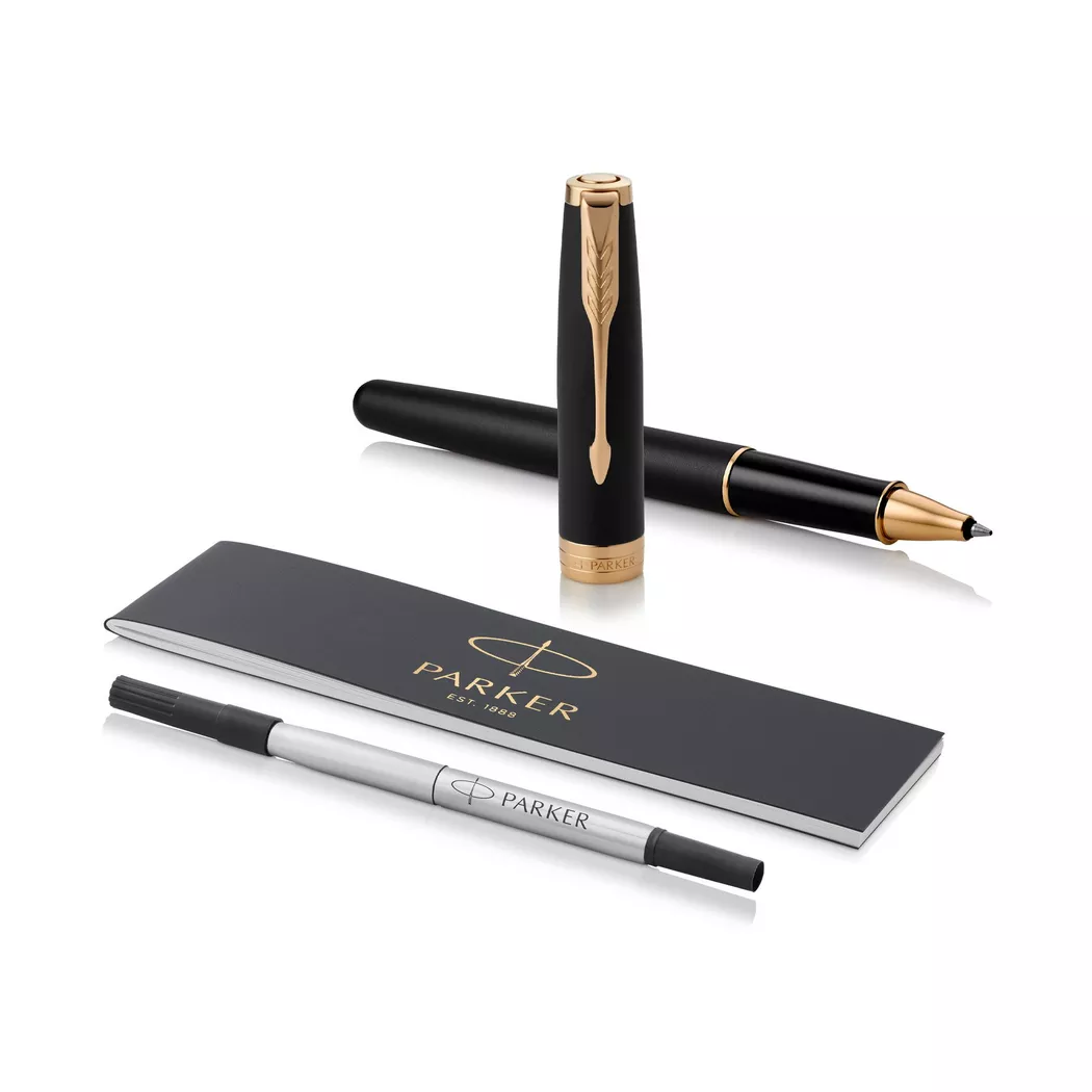 Parker Sonnet Matt Black Gold Trim Rollerball Pen, Elegant Design