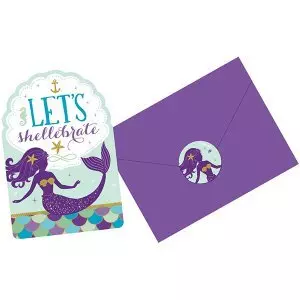 8 Einladungskarten & Kuverts Meerjungfrau