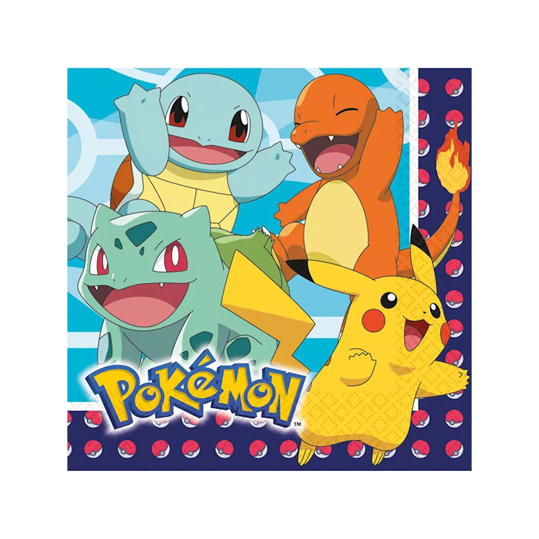 Amscan - Pokémon Servietten, 16 Stück, 33 x 33 cm, Multicolor