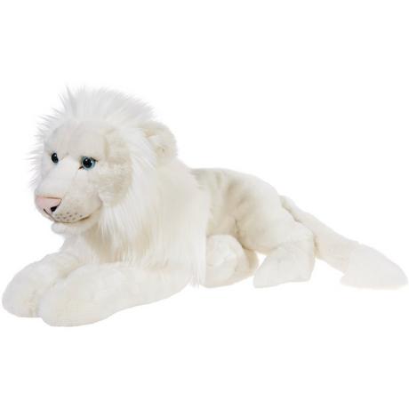 heunec  Lion peluche blanc couché 