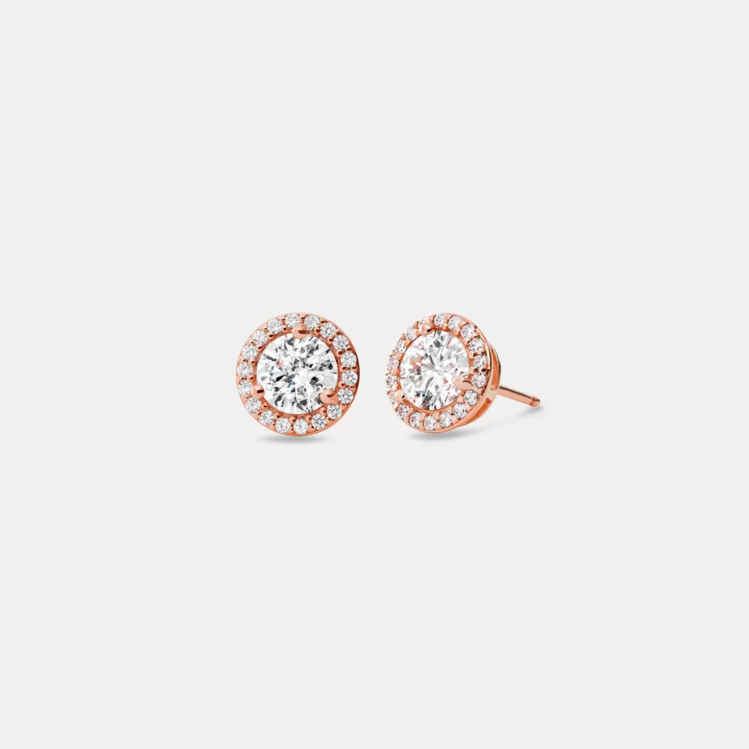 Michael Kors Custom Kors Rose Gold Plated Clear Cubic Zirconia Halo Stud Earrings MKC1035AN791