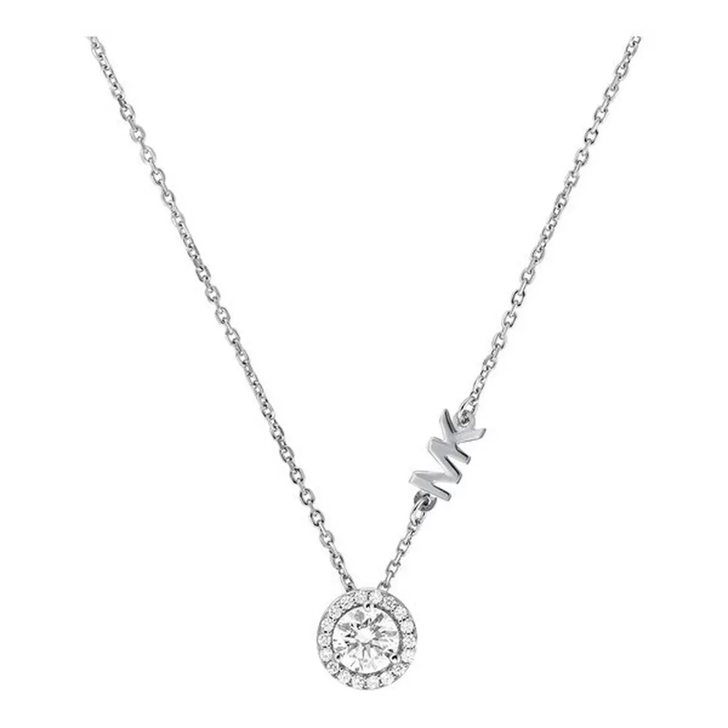 Michael Kors Premium Sterling Silver Clear Cubic Zirconia Pave Logo Necklace MKC1208AN040