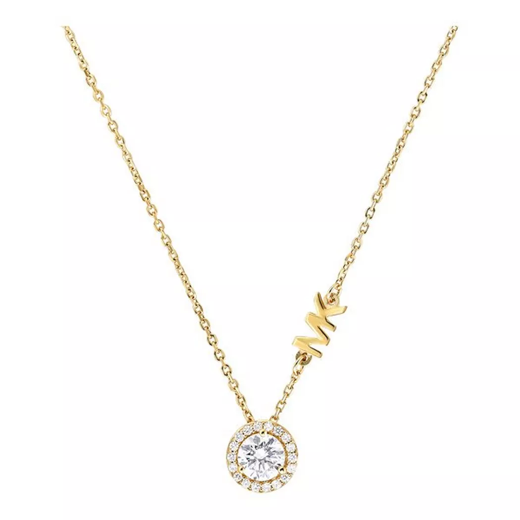 Michael Kors Gold Plated Round Cubic Zirconia MK Necklace MKC1208AN710