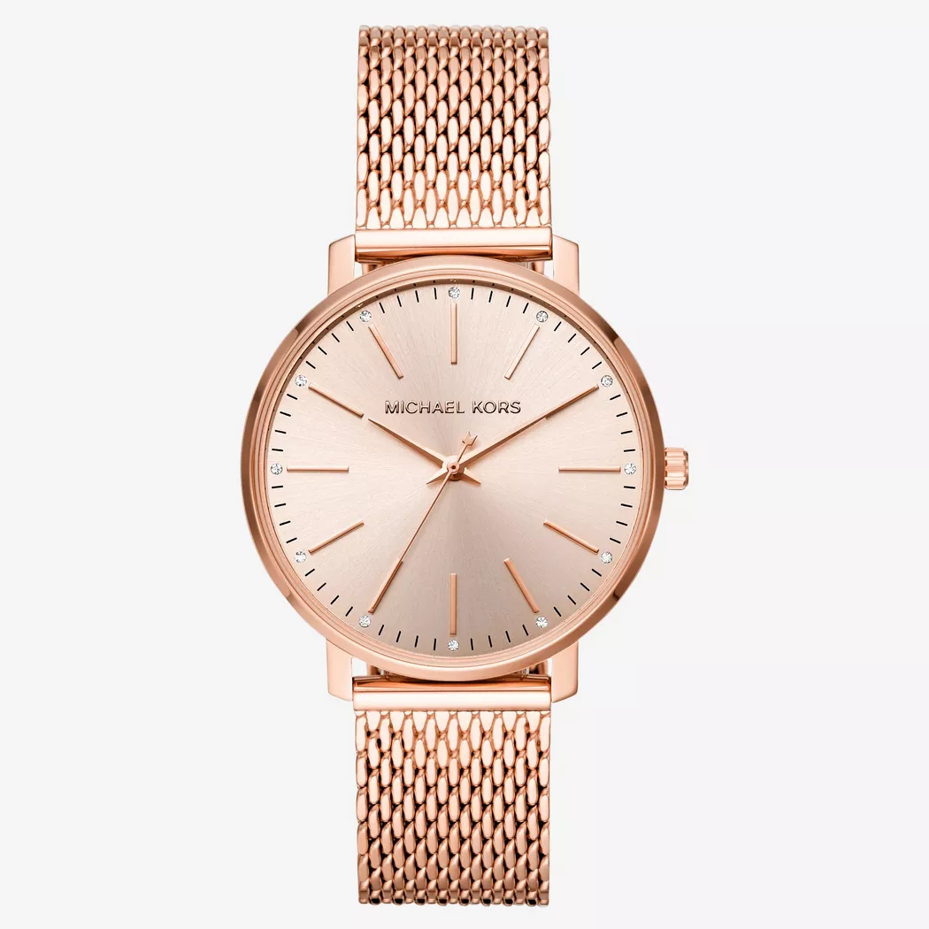 Michael Kors Ladies Pyper Rose Gold Mesh Watch MK4340