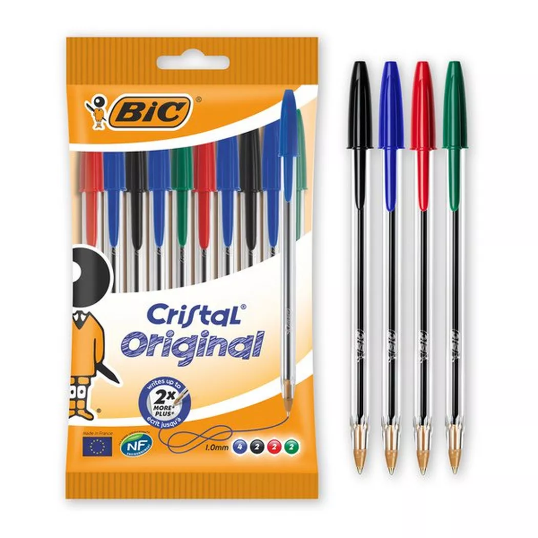 BIC Cristal, Bolsa de boligrafos, Óptimo para Uso de Oficina, Casa y Escolar, Pack de 20 Unidades, Multicolor