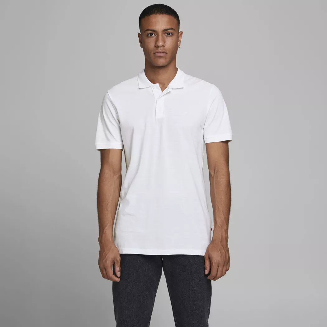 Poloshirt JACK & JONES "BASIC POLO", Herren, Gr. L, weiß, Piqué, Obermaterial: 100% Baumwolle, schmal hüftbedeckend, Rundhals, Bündchen, Shirts