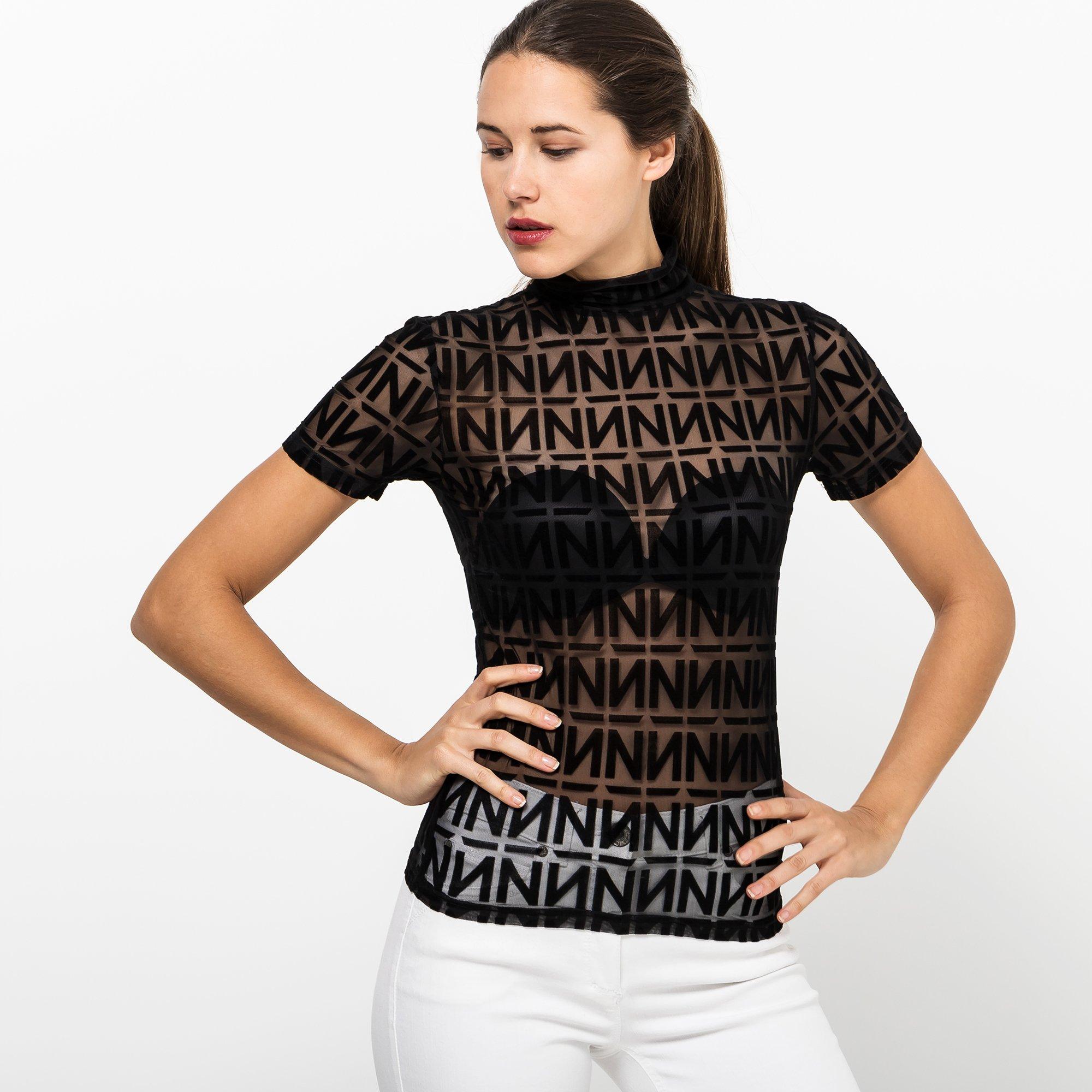 T-shirt girocollo manica corta set-in, struttura con cuciture laterali