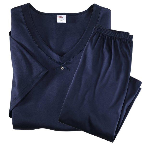 Image of Pyjama Kurz, 3/4 Hose, V-ausschnitt Damen Blau S