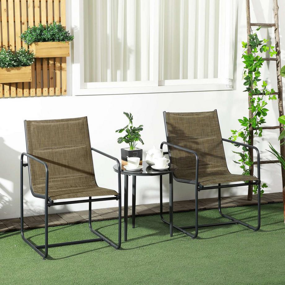 Northio Set Di 2 Sedie Da Giardino, Set Di Sedie Da Giardino Con Braccioli, Sedia Da Patio, Sedia Da Balcone, Rete, Acciaio, Marrone, 54 X 66,5 X 88 Cm  