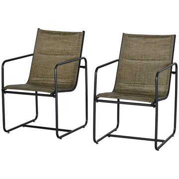 Lot De 2 Chaises De Jardin Avec Accoudoirs, Chaise De Terrasse, Chaise De Balcon, Maille, Acier, Marron, 54 X 66,5 X 88 Cm