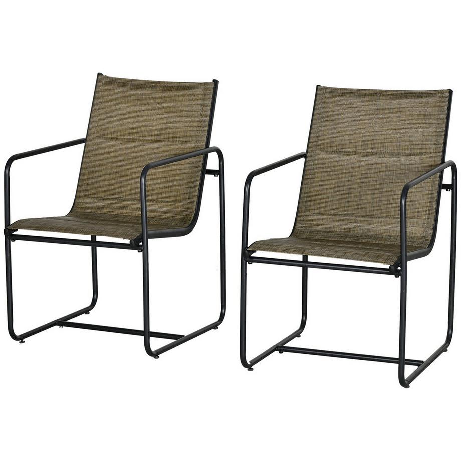 Northio Set Di 2 Sedie Da Giardino, Set Di Sedie Da Giardino Con Braccioli, Sedia Da Patio, Sedia Da Balcone, Rete, Acciaio, Marrone, 54 X 66,5 X 88 Cm  