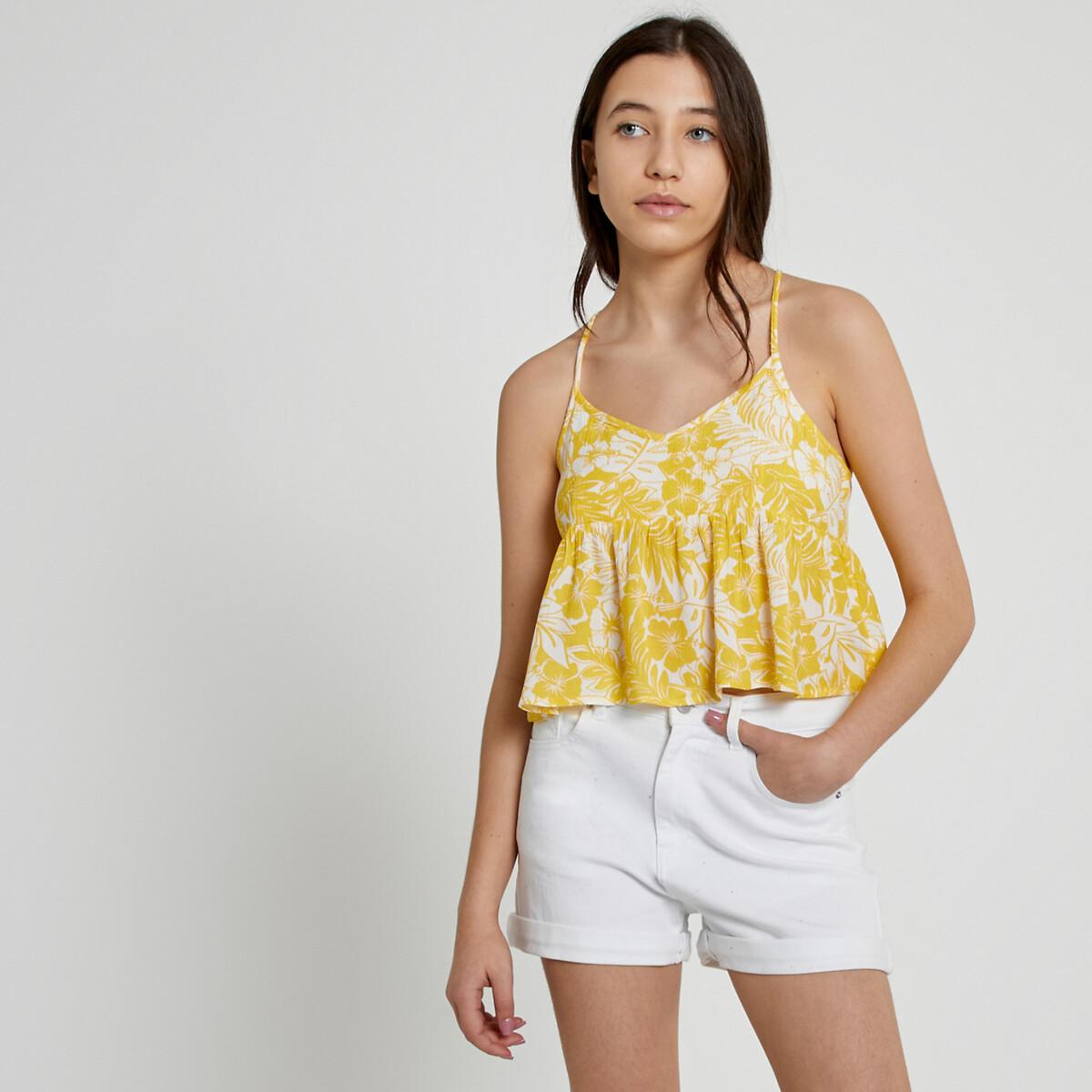 Image of Bluse Mit Blumenmuster Und Schmalen Trägern Mädchen Weiss Bedruckt XXXS