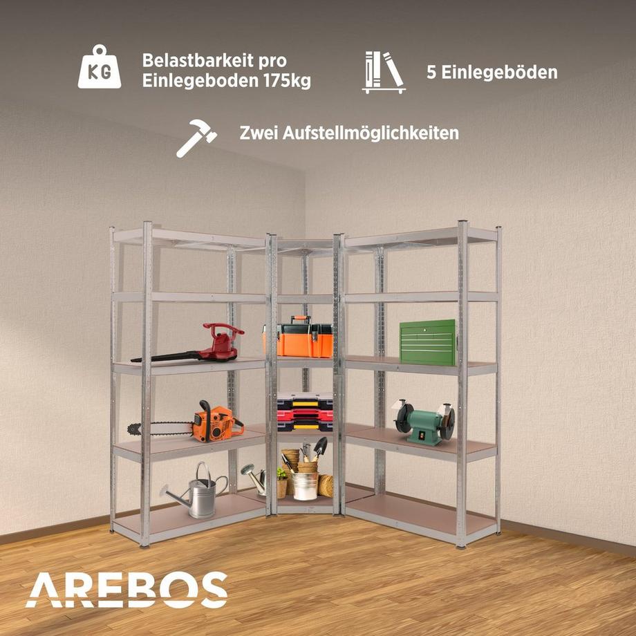 Arebos Schwerlastregal 3er Set | Eckregal Kombination | Robuste Metallkonstruktion  