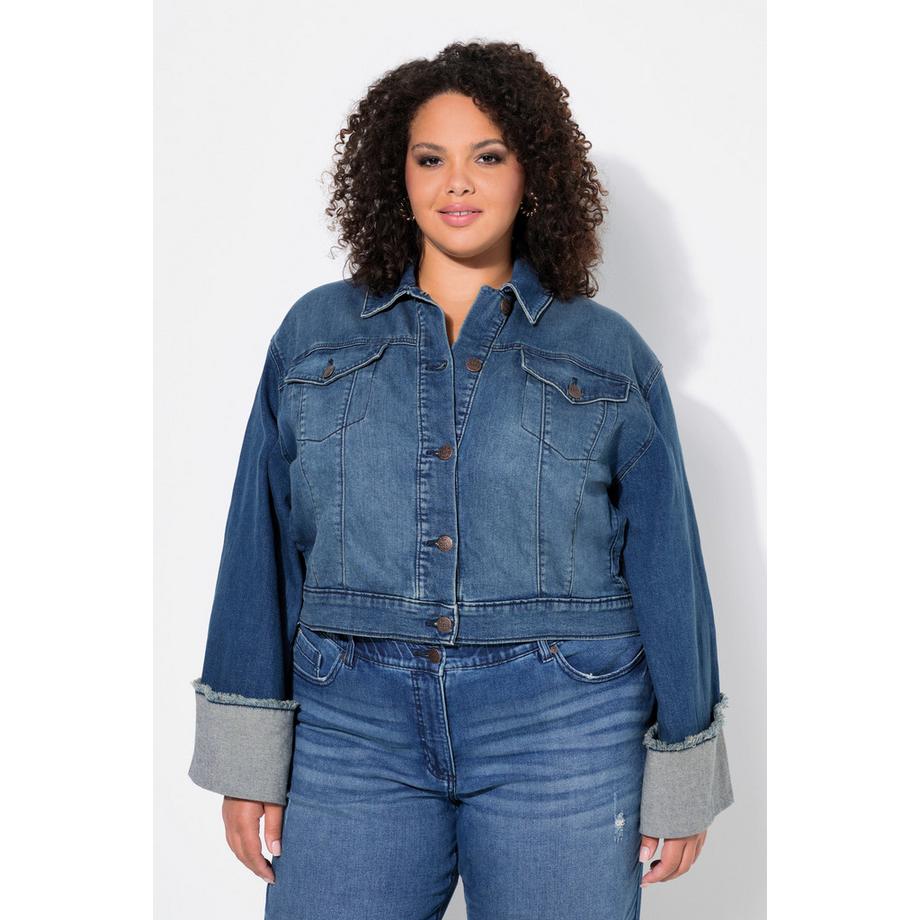 Ulla Popken Jeansjacke Fransen Hemdkragen  