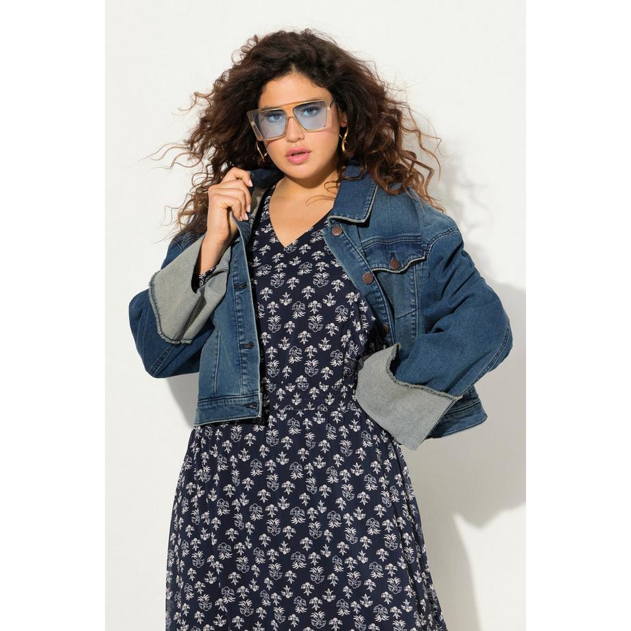 Ulla Popken Jeansjacke Fransen Hemdkragen  