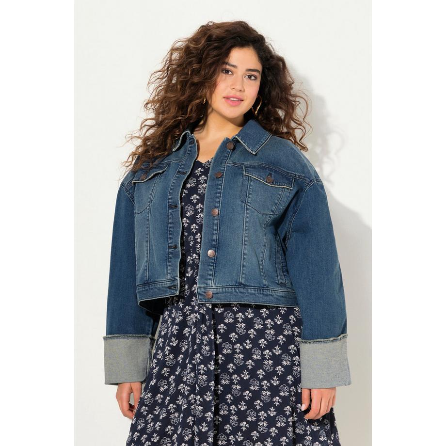 Ulla Popken Jeansjacke Fransen Hemdkragen  