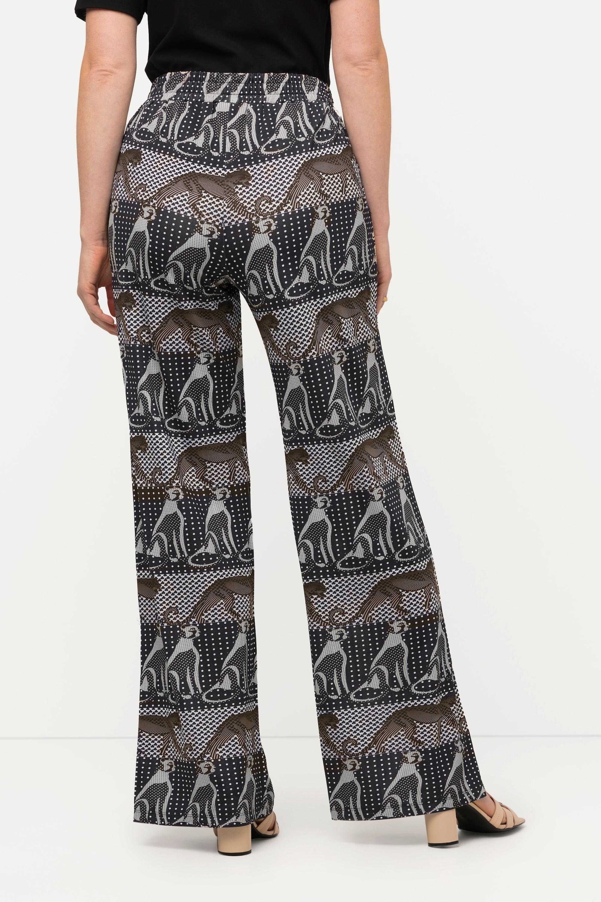 Ulla Popken  Pantalon slinky. Maille piquée. Jambe large, taille élastique. 