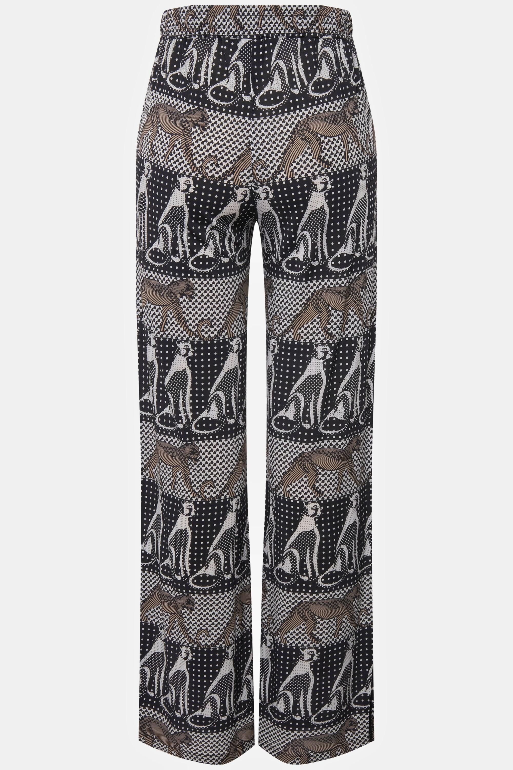 Ulla Popken  Pantalon slinky. Maille piquée. Jambe large, taille élastique. 