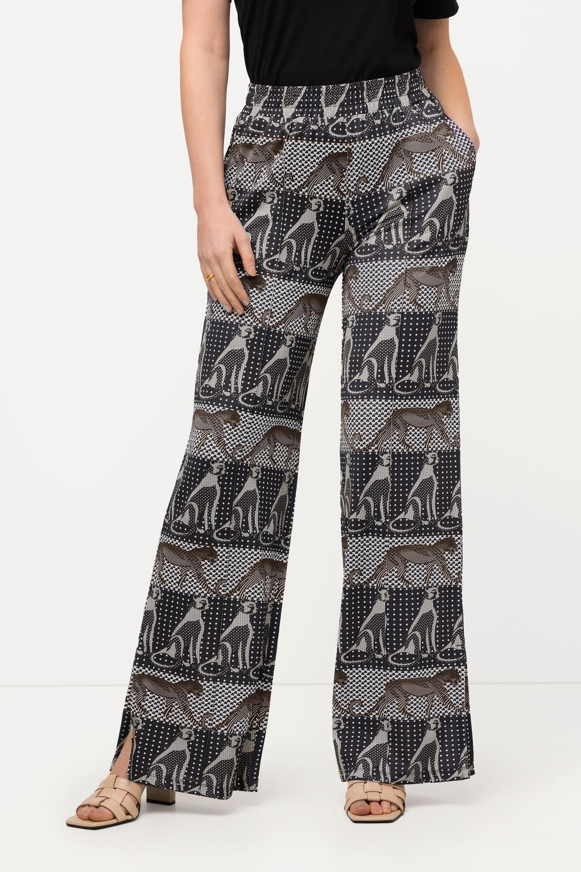 Ulla Popken  Pantalon slinky. Maille piquée. Jambe large, taille élastique. 