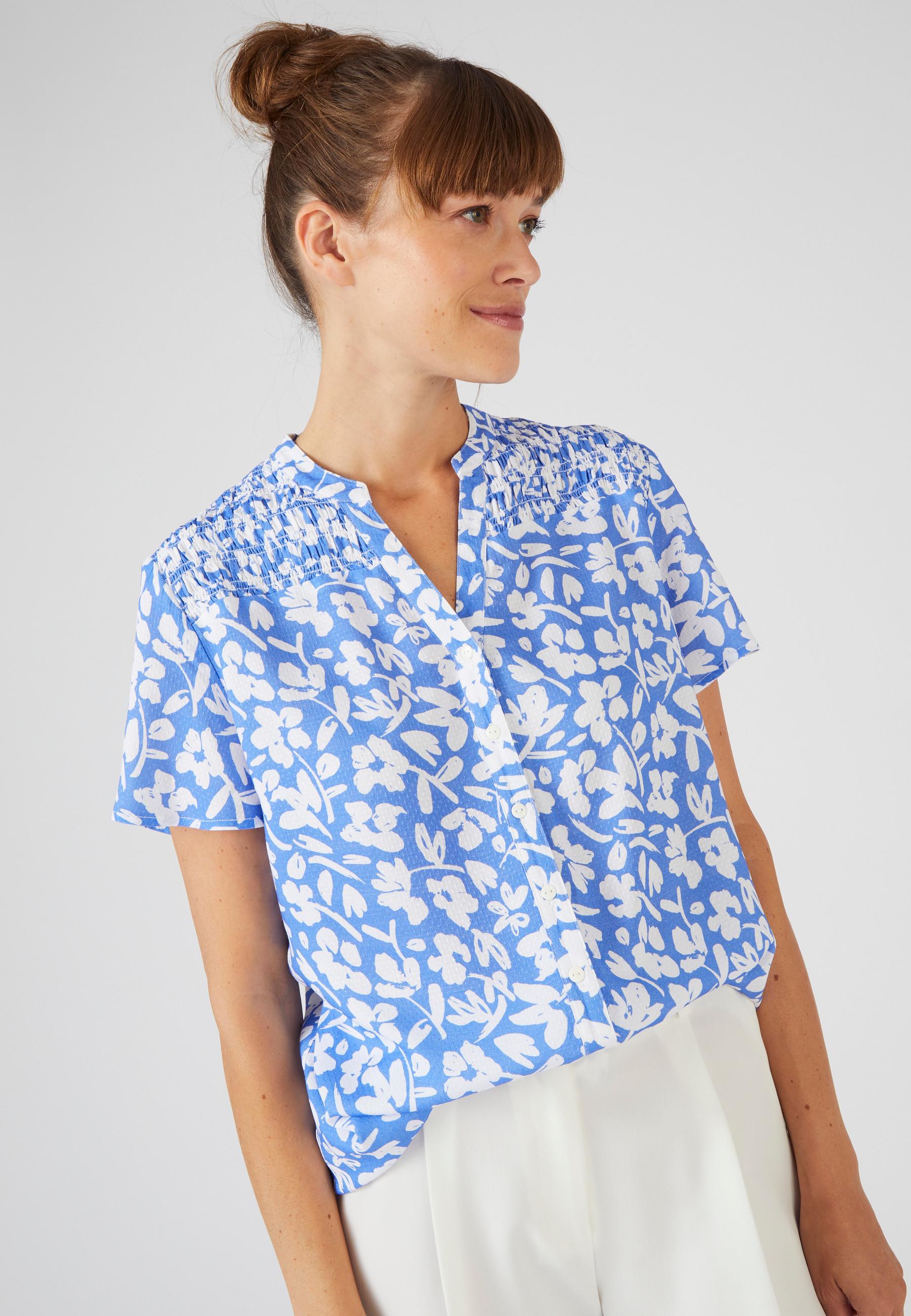 Image of Gesmokte Bluse, Climatyl. Damen Blau 44