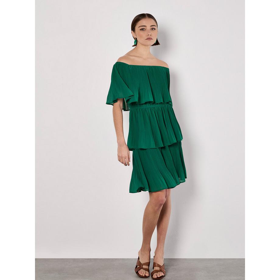 APRICOT Mini Robe Plissée Volants Col Bardot  
