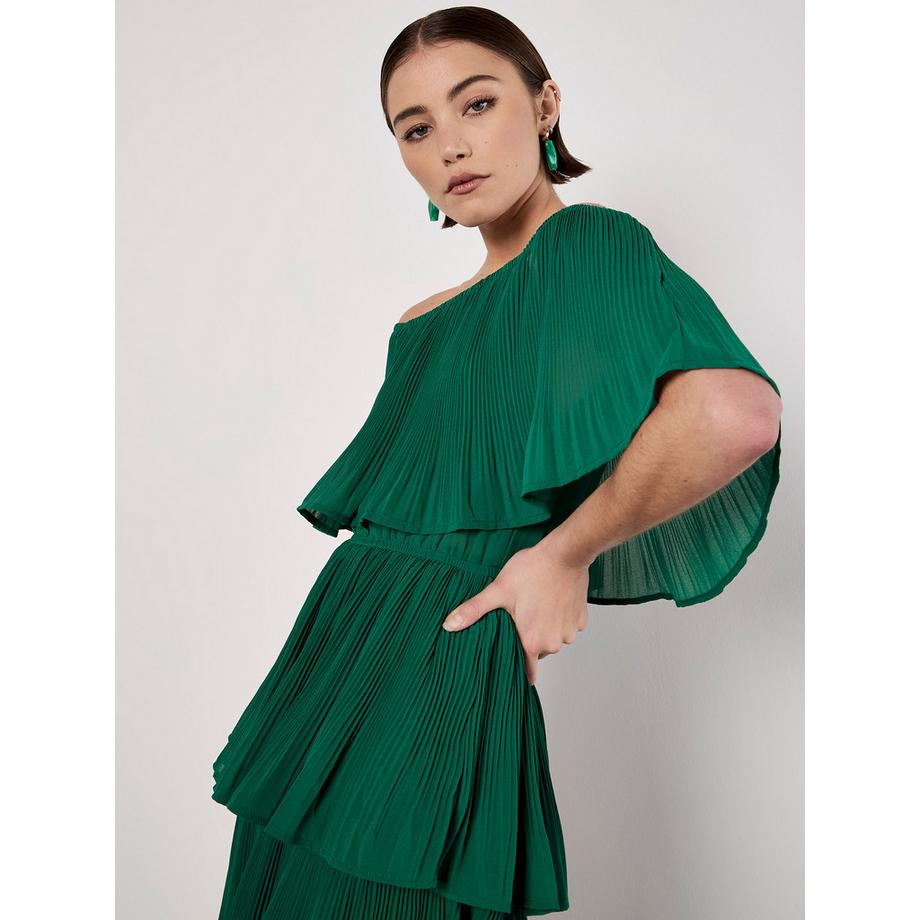 APRICOT Mini Robe Plissée Volants Col Bardot  