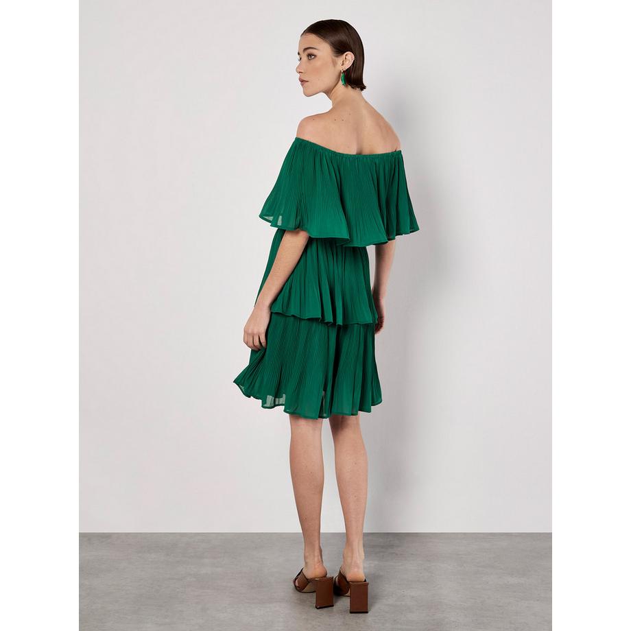 APRICOT Mini Robe Plissée Volants Col Bardot  