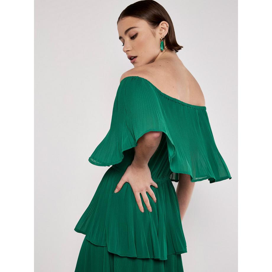 APRICOT Mini Robe Plissée Volants Col Bardot  