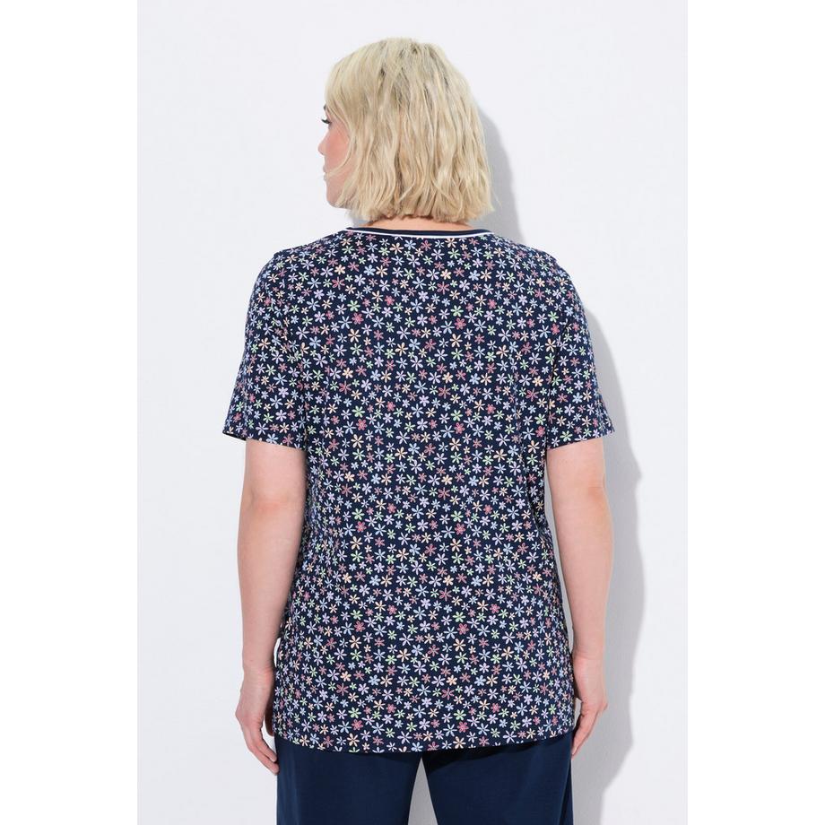 Ulla Popken Blüten V-Ausschnitt Halbarm Pyjamashirt  