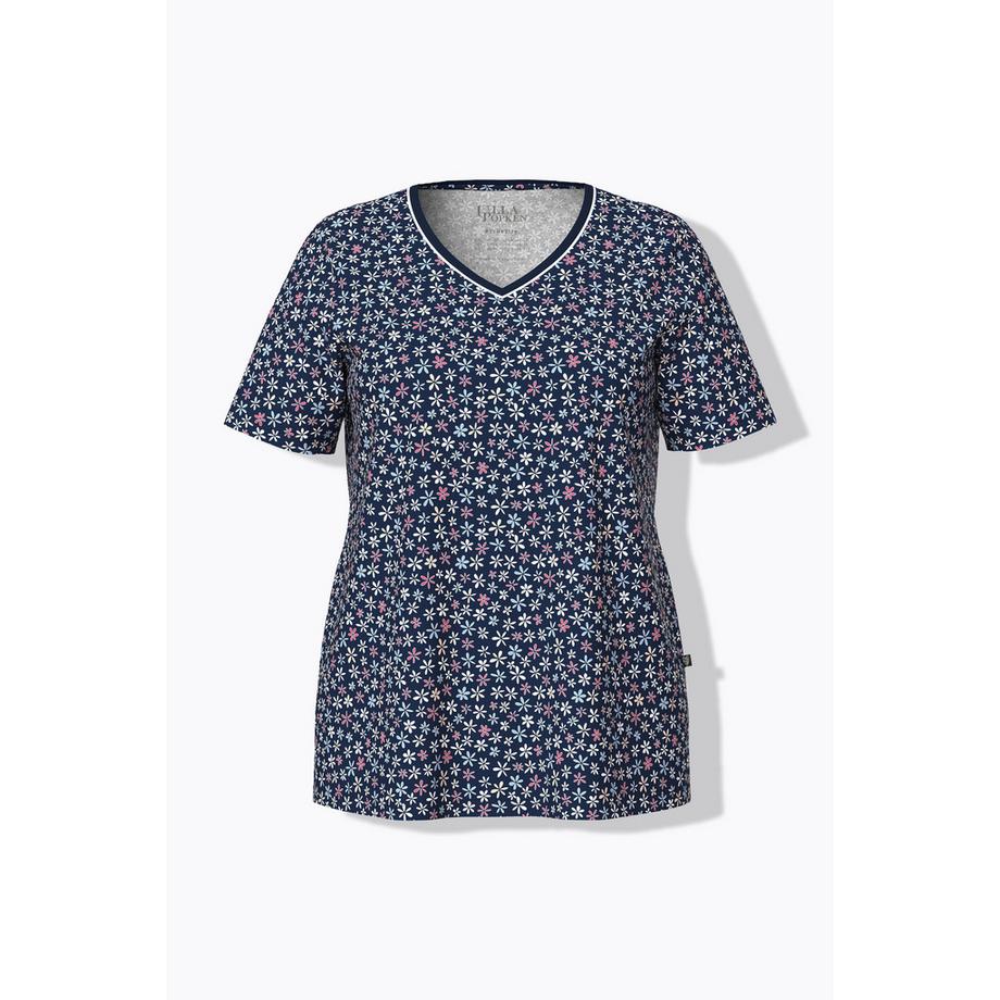 Ulla Popken Blüten V-Ausschnitt Halbarm Pyjamashirt  