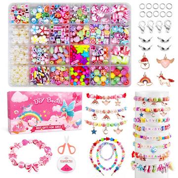 Bastelset Kinder DIY Perlen zum Auffädeln, machen Sie Ihre eigenen Armbänder 24 Farben