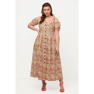 Ulla Popken  Robe en lin mélangé. Tenue traditionnelle bavaroise. Manches courtes et décolleté en forme de cœur. Imprimé floral. 