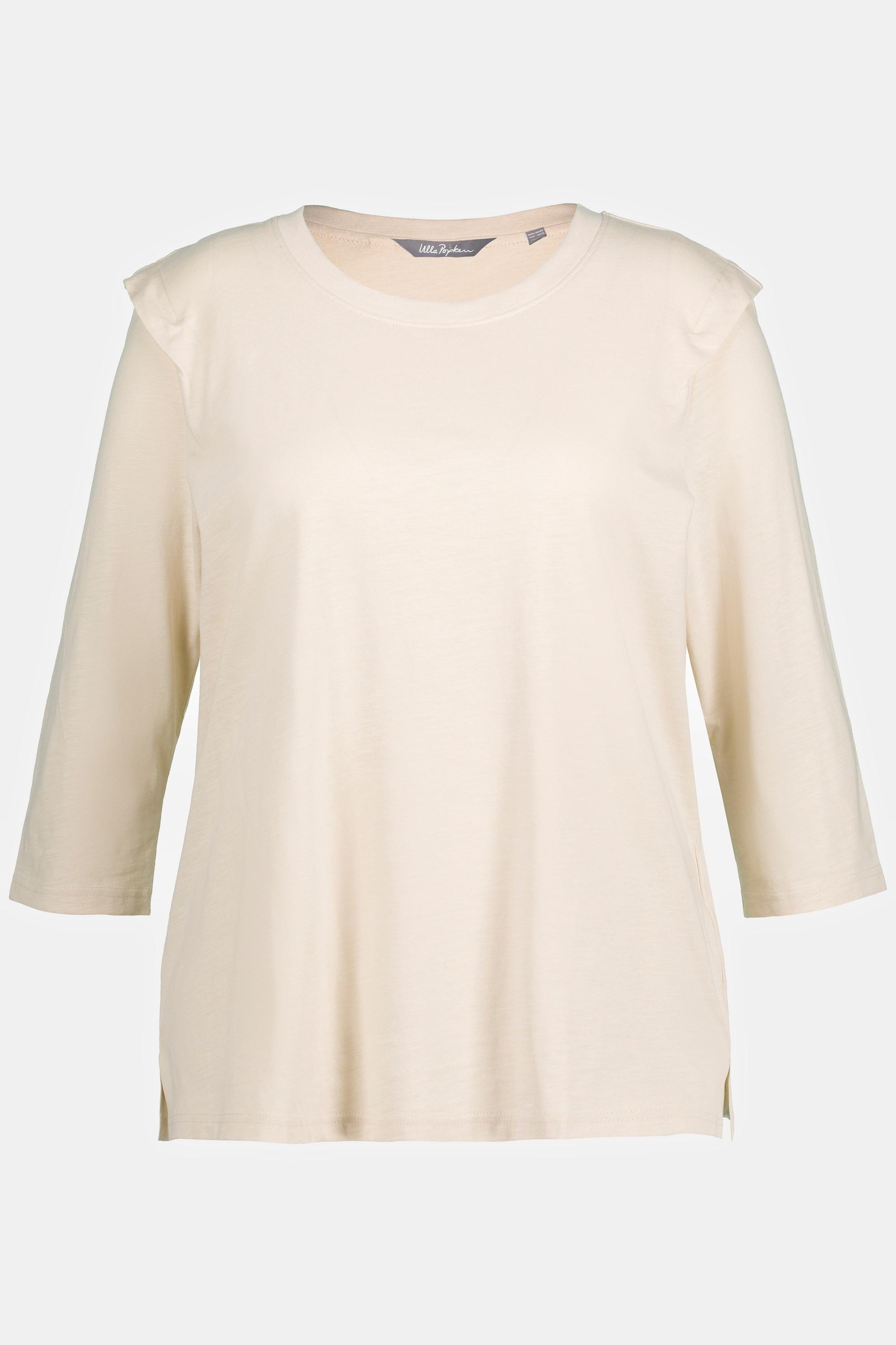 Ulla Popken  T-shirt, jersey flammé, col rond, manches 3/4, coton bio 