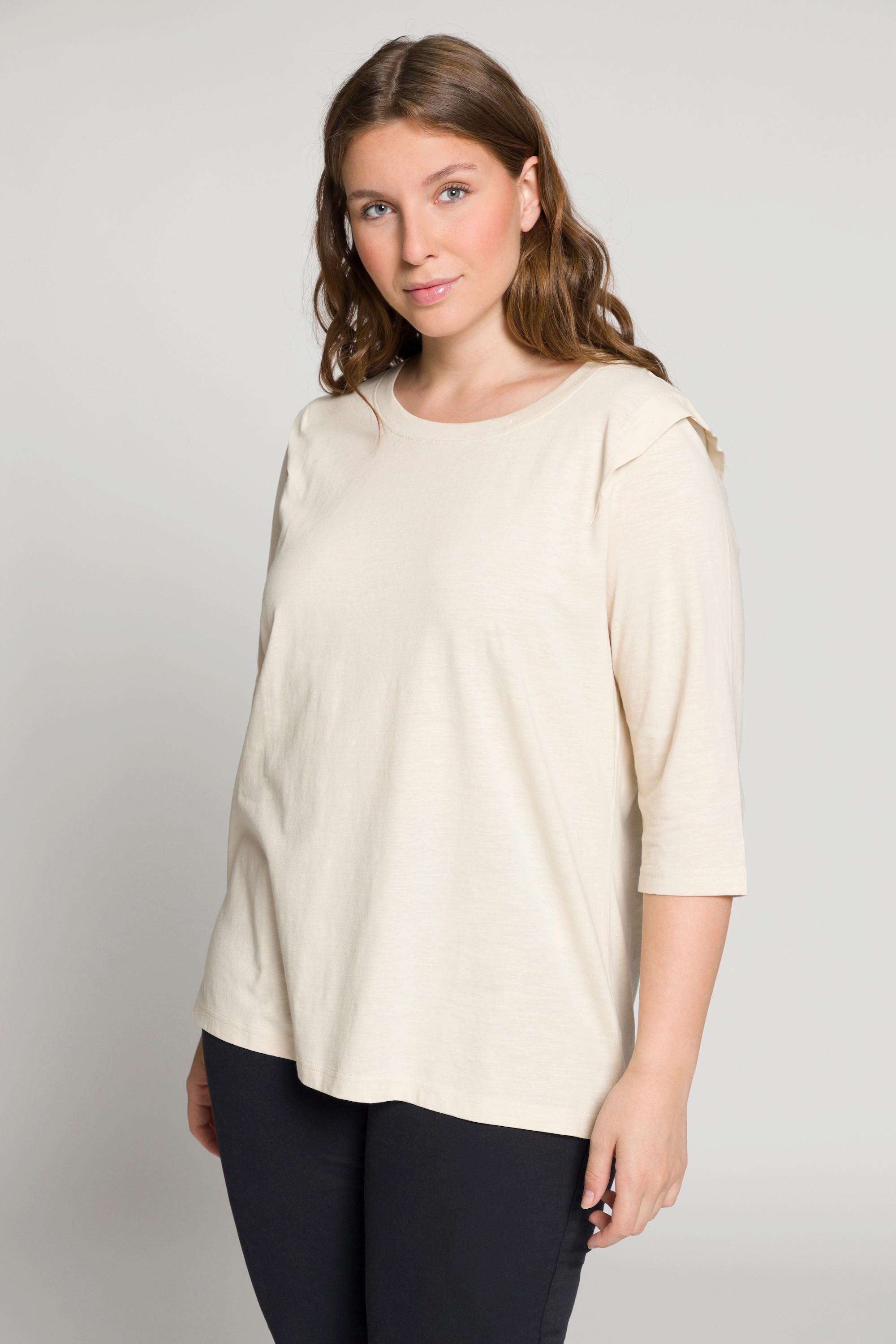 Ulla Popken  T-shirt, jersey flammé, col rond, manches 3/4, coton bio 