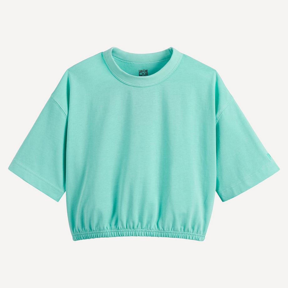 T-Shirt mit Gummizug und Rundhalsausschnitt aus schwerem Jersey