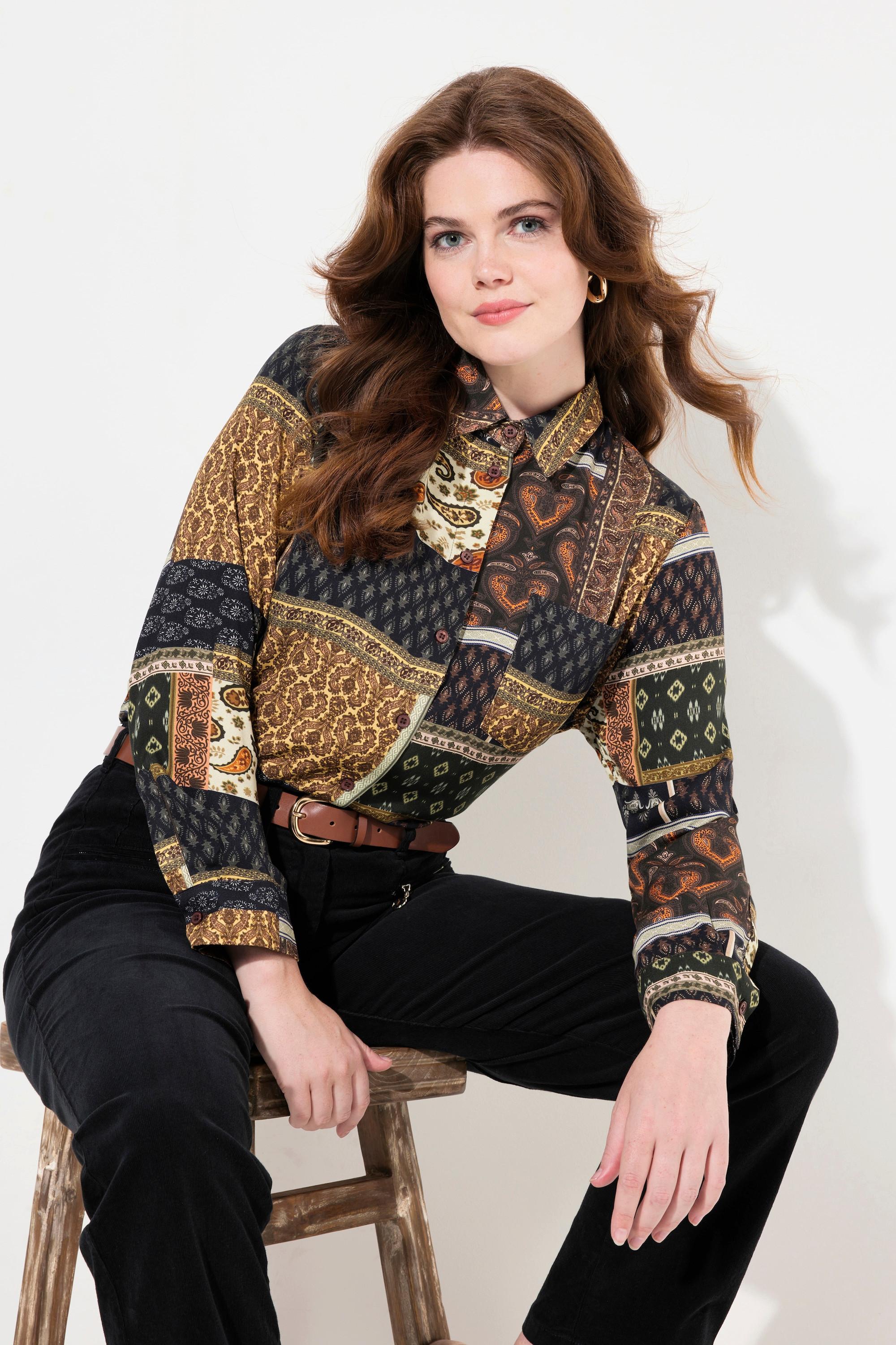 Ulla Popken Camicia Maniche Lunghe Mix Fantasie Collo Camicia  