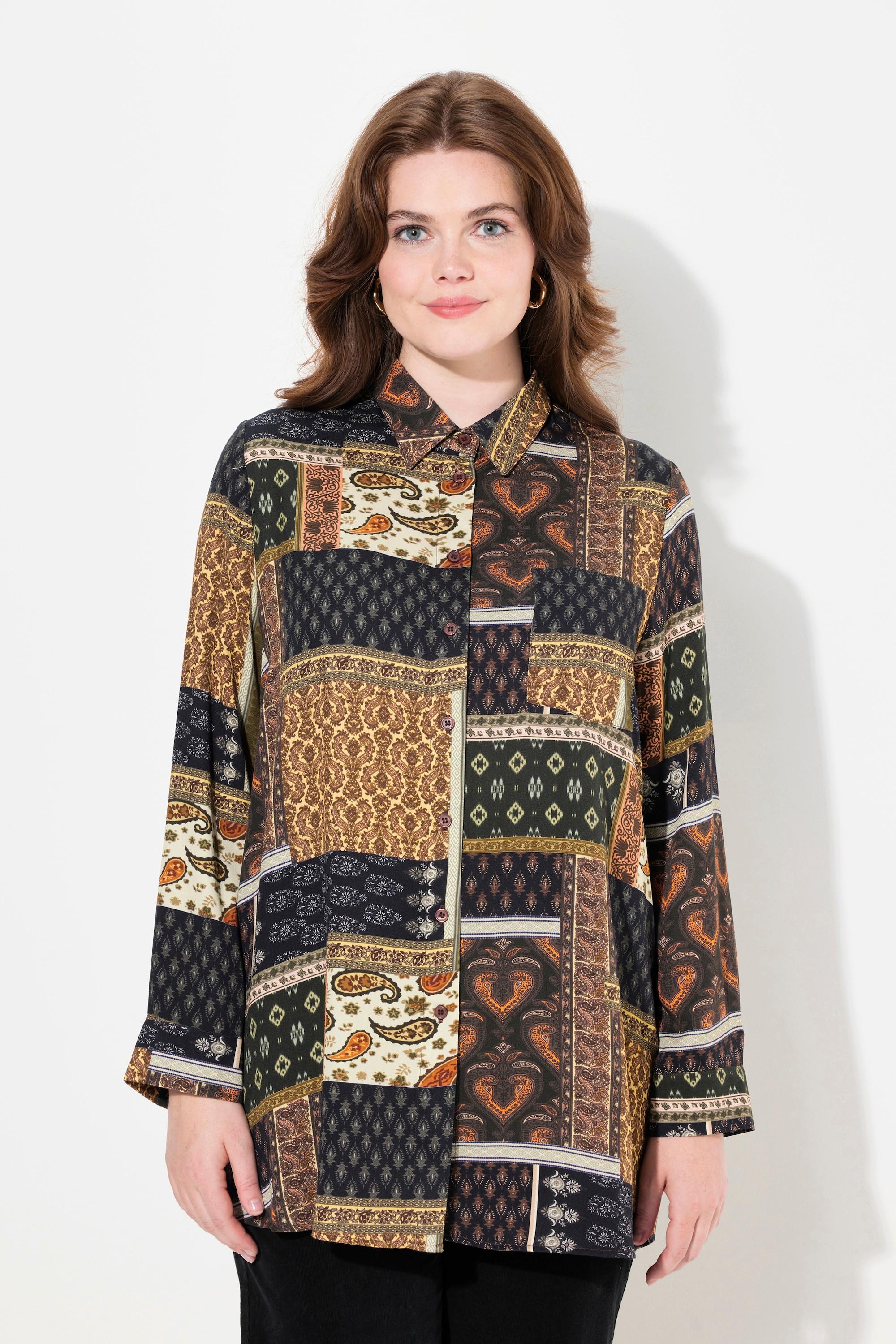 Ulla Popken Camicia Maniche Lunghe Mix Fantasie Collo Camicia  